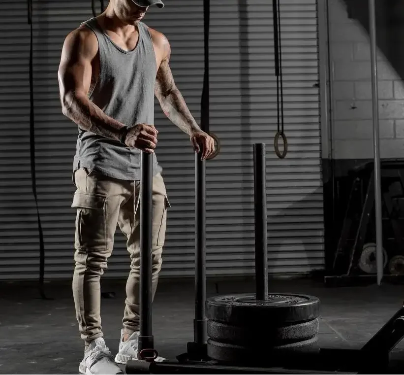 الصيف الصالة الرياضية بلون القطن الفردي القطن تانك القمم رجل اللياقة البدنية العضلات الرجال أكمام فتل العرق وتنفس سترة #6