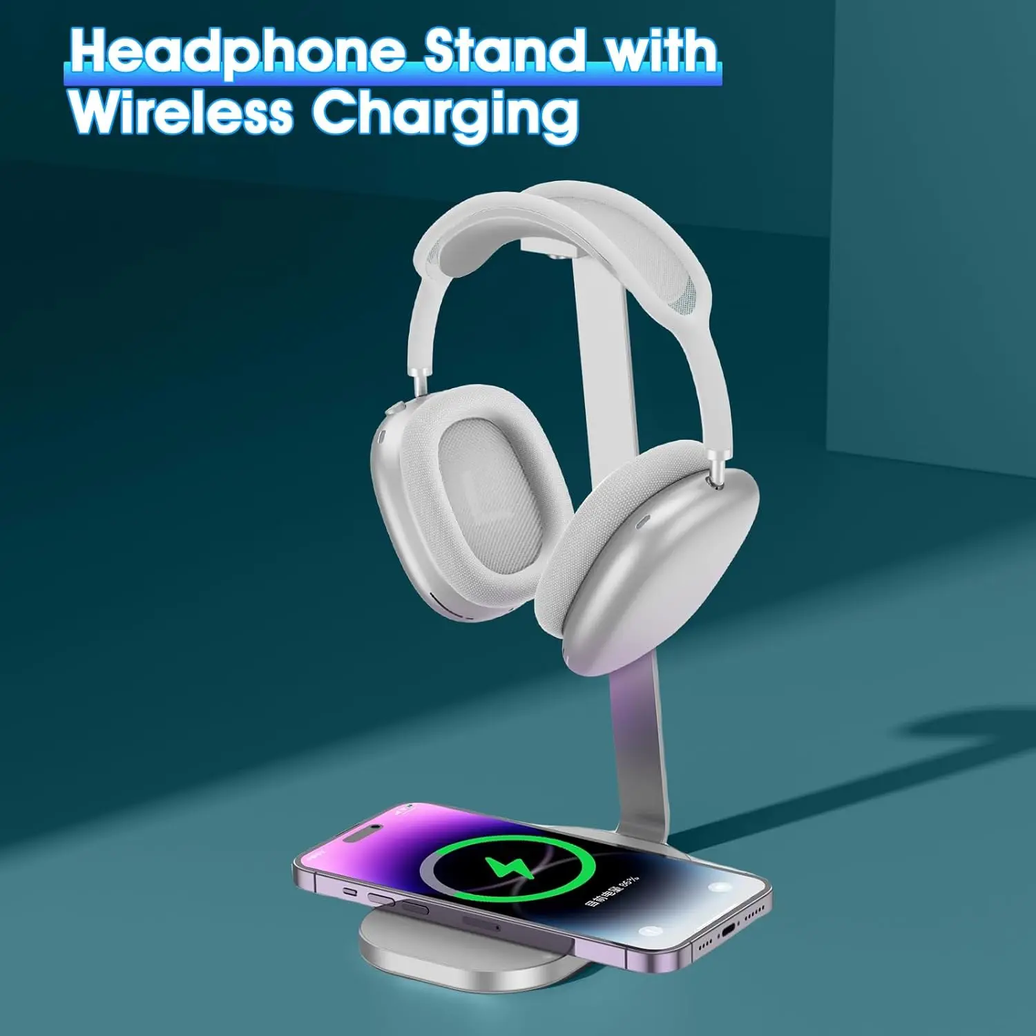 15W Wireless Charging Bluetooth Headphone Stand Wireless Charger Headphone Stand Headphone Mount Metal Headphone Storage Rack
