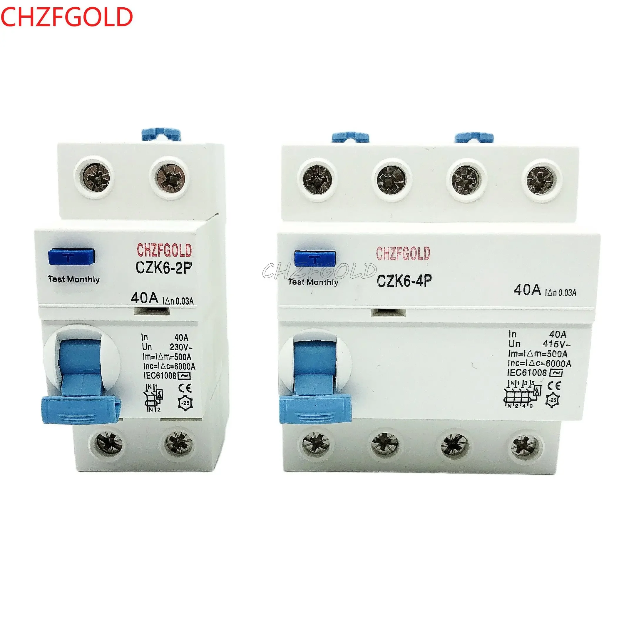 CHZFGOLD ELCB 230V2P25A 40A 63A 30mA RCCB Residual Current Circuit Breaker Operation Protection Device Electrical Tools 7 orders