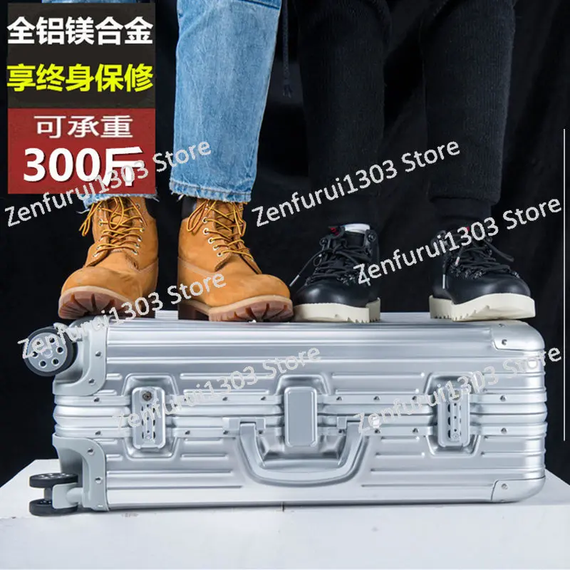 All-aluminum magnesium alloy boarding case, male and female students tie rod bag, all-metal suitcase,  alloy suitcase 26 inches