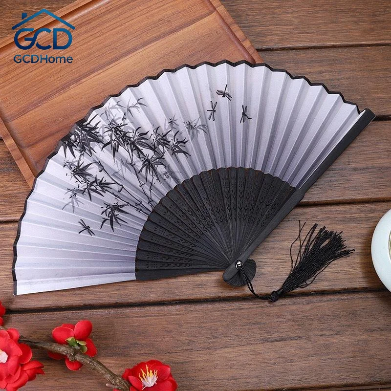Portable New Chinese Style Folding Hand Fan Retro Silk Flower Bamboo Wood Fan Dance Props For Women Men