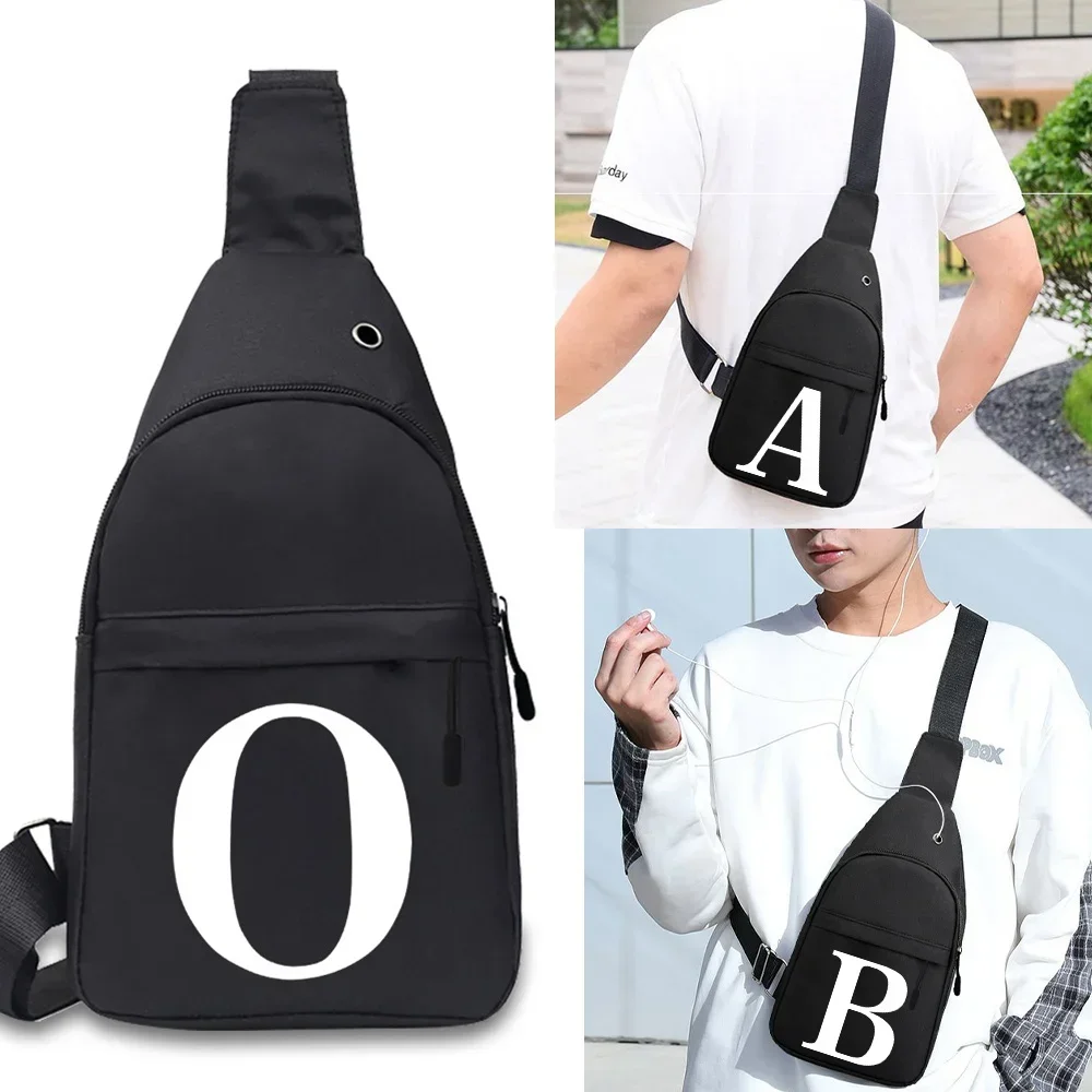 Men Bag Fashion Shoulder Chest Bags Crossbody Bag Waist Pack Messenger Pack Male White Letter Pattern Series Shoulder Sling Bag