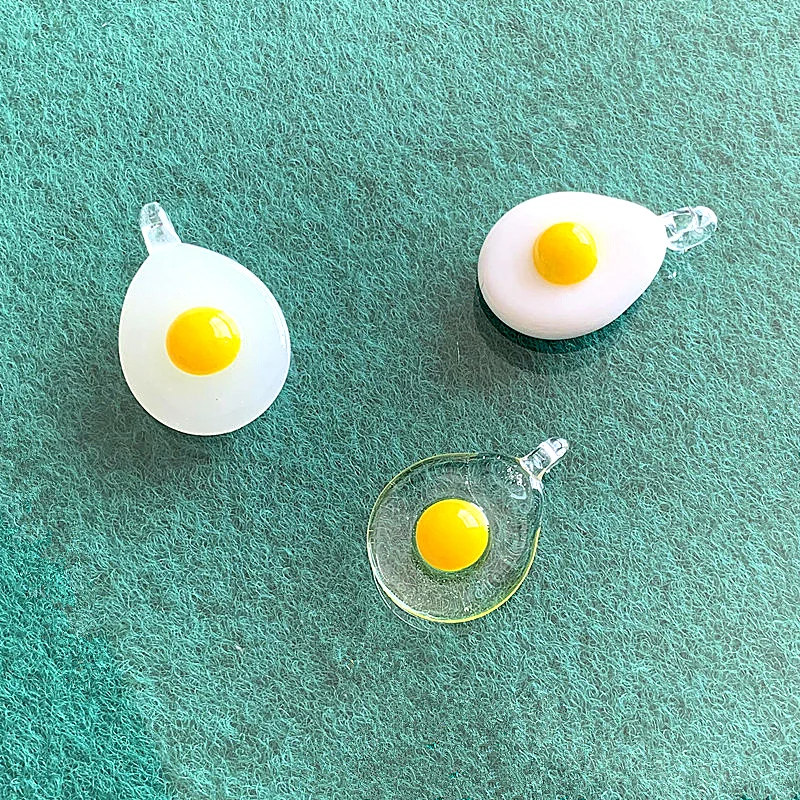 Cute Fried Egg Omelette Glass Charm Mini Poached Egg Trinkets for Diy Jewelry Necklace Making Accessories or Party Decor Pendant