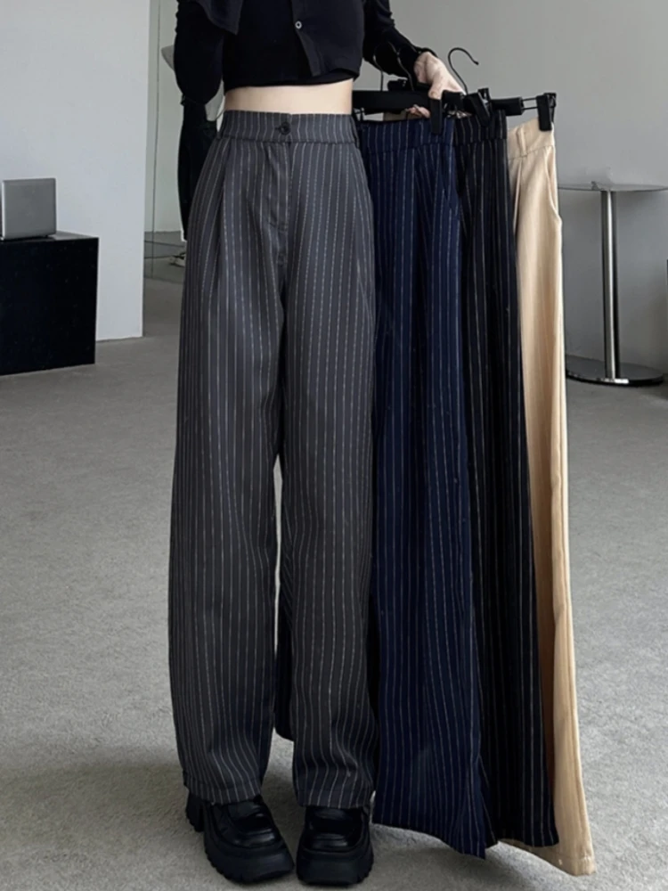 Pantaloni da abito a righe verticali slim fit Vita alta Elastico in vita da donna Faion Spring New Sle Pantaloni lunghi a gamba dritta