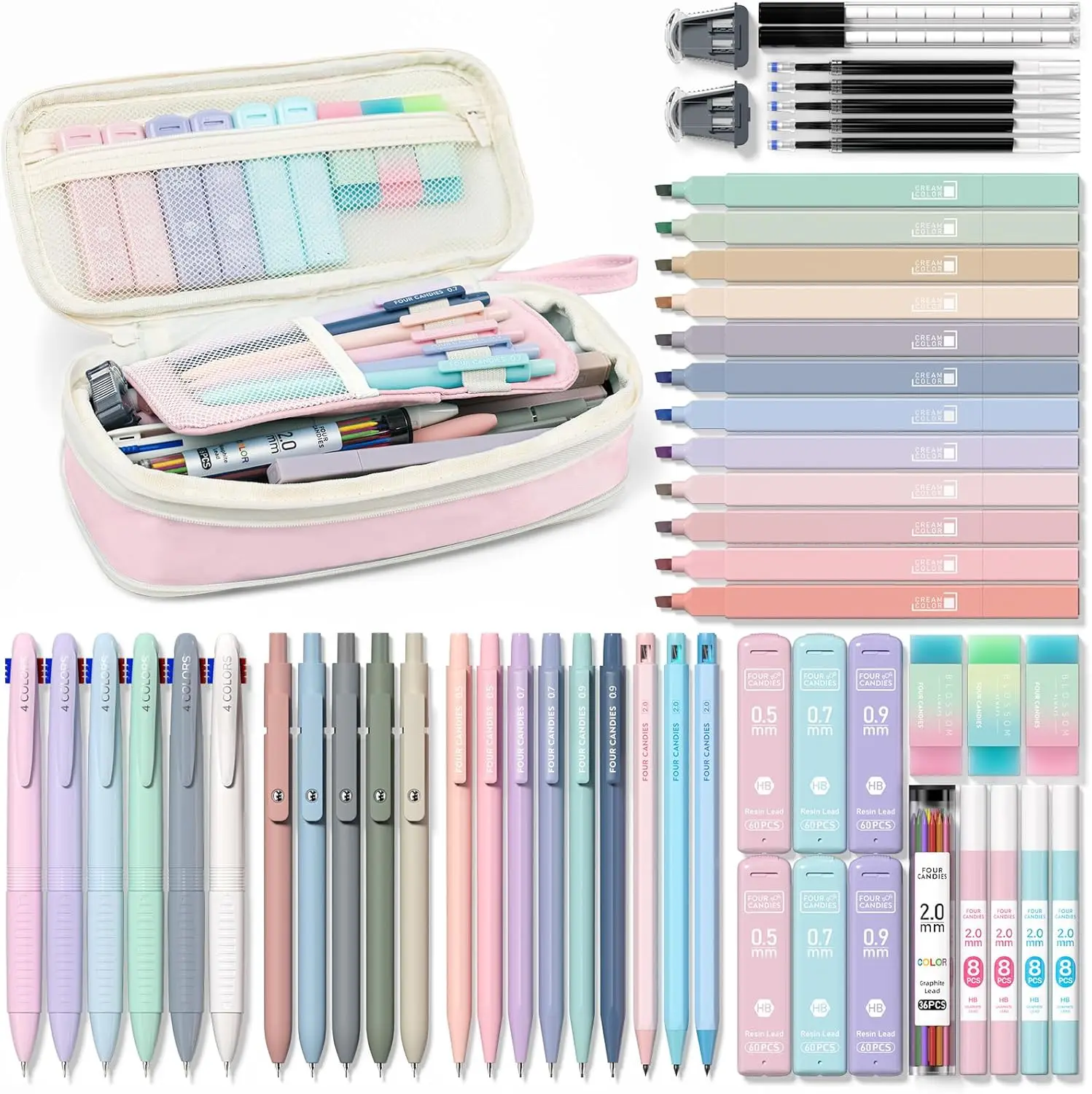 

56 PCS School Supplies Set with Pencil Case, Multicolor Pens, Highlighters, Gel Pens & Mechanical Pencils for Students