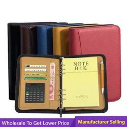 Notebook Business Daily Planner Binder Notebook Agenda Real Leather Memos Pad Folder Notepad with Calculator Stationery