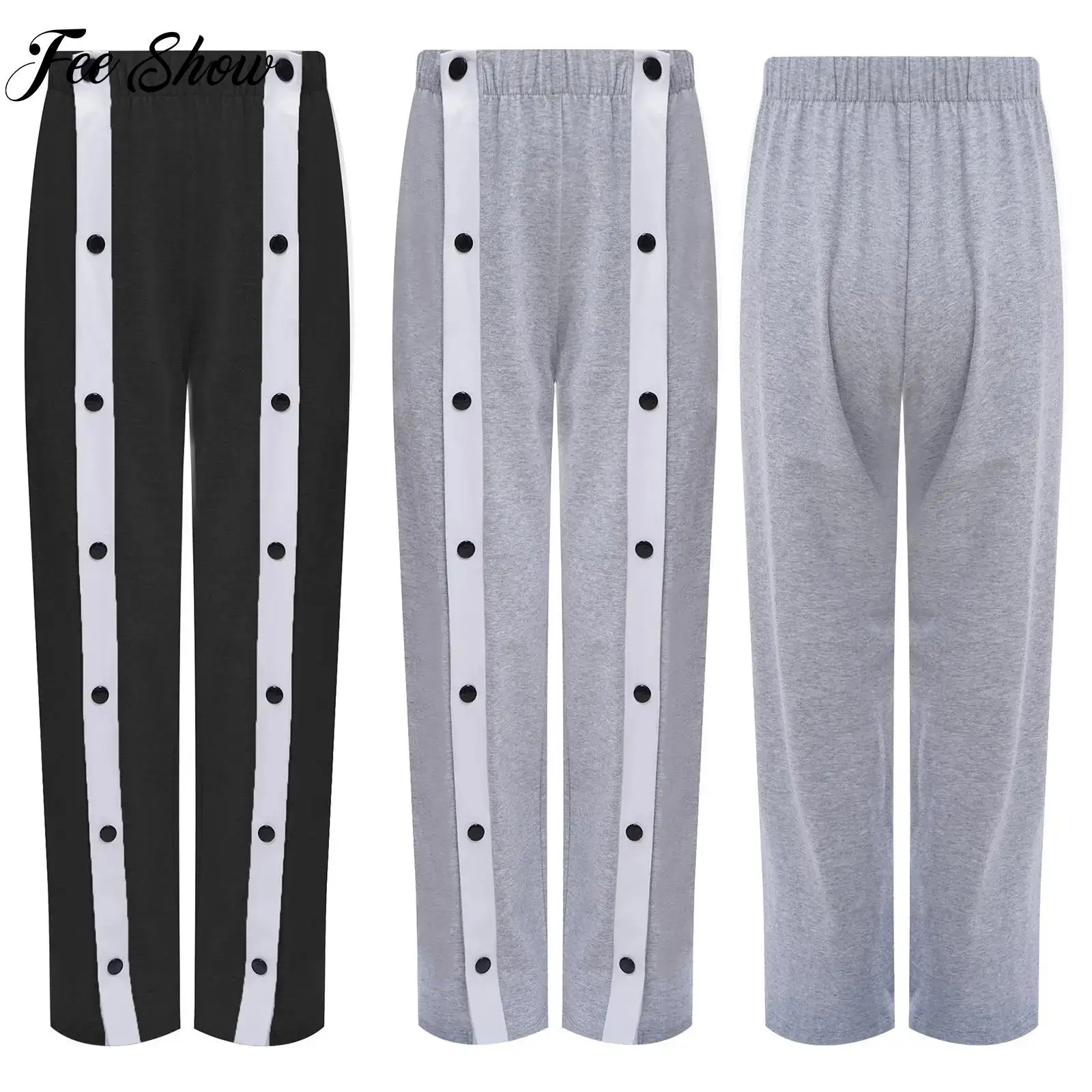 Kinderen Jongens Tear Away Basketbalbroek Split Knoppen Contrasterende Trim Joggingbroek voor Sport Workout Hardlopen Fitness Schoolkleding