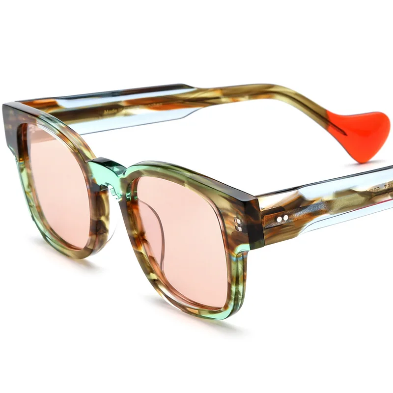 Niche personality square splicing multi-color sunglasses Polarized UV400 fashion trend colored glasses retro light driving glass