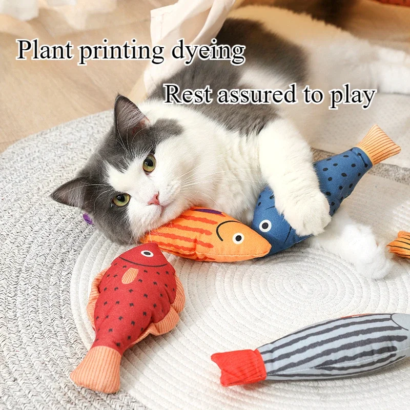 Cat Toys Teasing Pillow Plush Fish Toy Printed Big Knife Fish Striped Fish Shaped Series Sound Toy Cat interactive toys