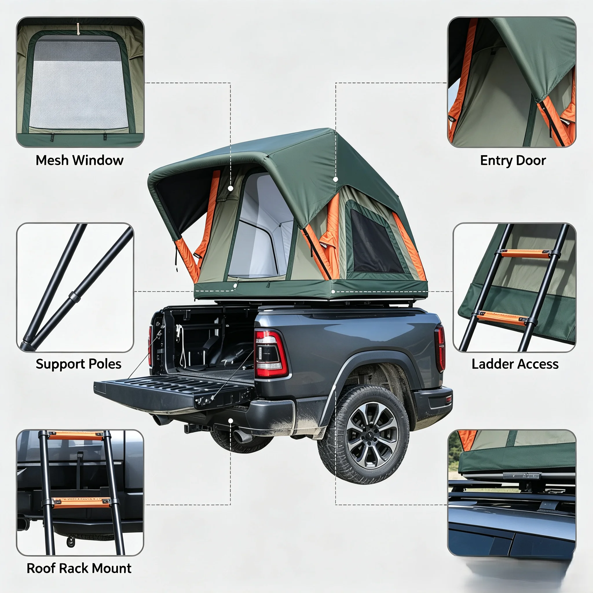 SUV Outdoor Inflatable Roof Tent Oxford Fabric No-Setup Automatic Lightweight Quick Open Rainproof Sunproof Camping