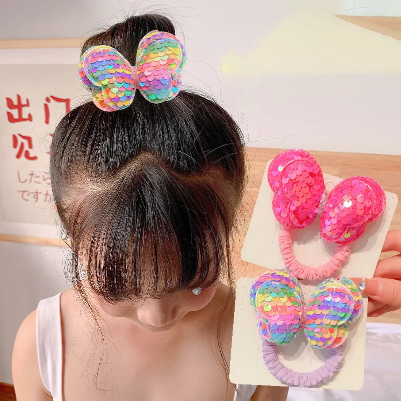 1PC New Sequin Butterfly Girls Kid Ponytail Elastic Hair Bands Children Lovable Hair Tie Princess Hair Accessories Baby Headwear