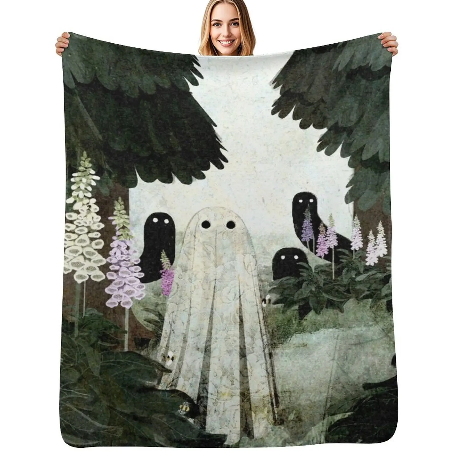 

Foxglove Ghosts Throw Blanket Cozy Sofa Blanket for TV Watching Napping
