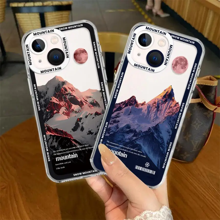 Pink Sunst Mountain Phone Case for iPhone 16 13 Pro Max SE 8 7 Plus XR 14 15 Pro Max 11 12 Mini X XS Max Soft Clear Cover