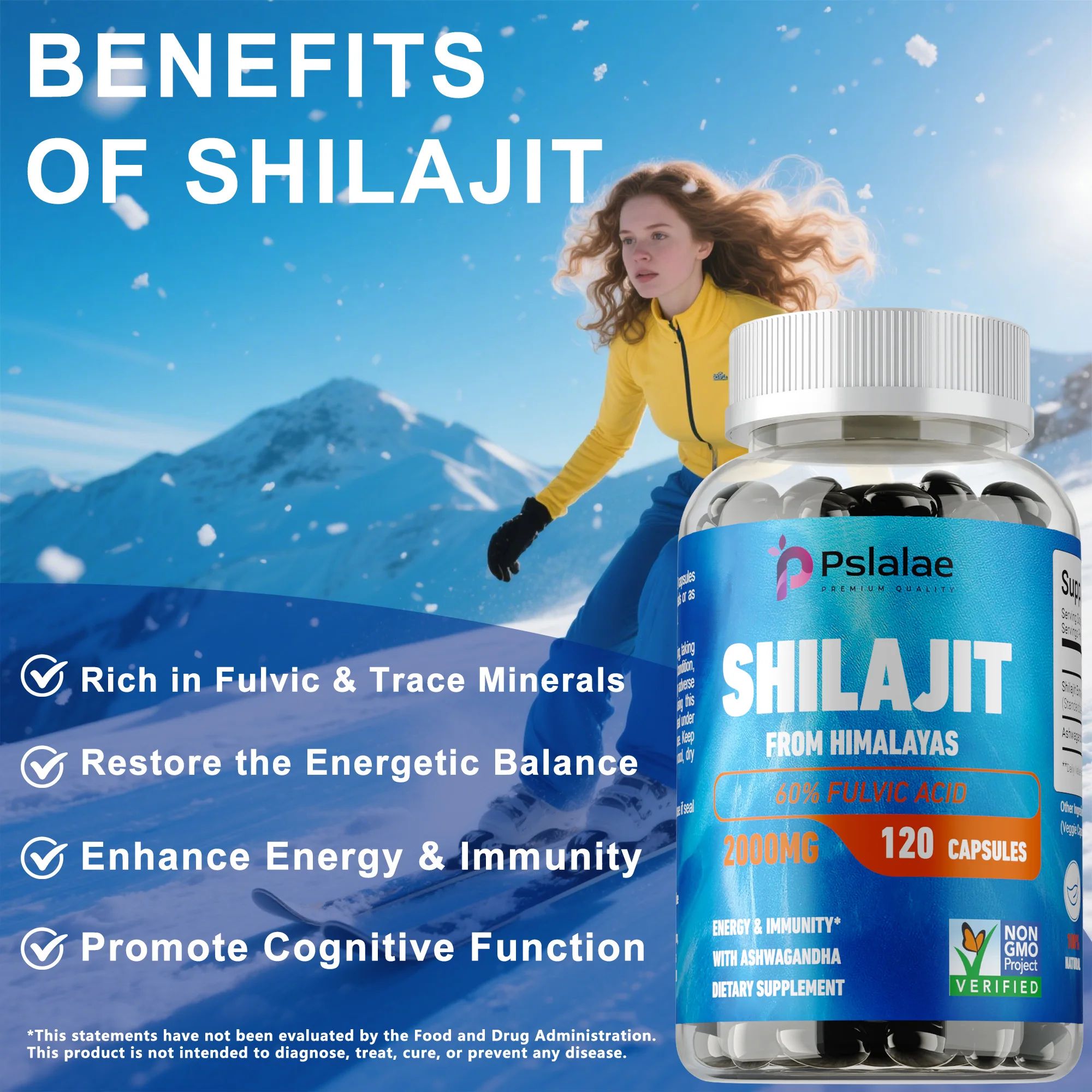 Shilajit Capsules - Antioxidant, Improve Brain Function, Protect Heart Health, Increases Energy and Muscle Strength Levels