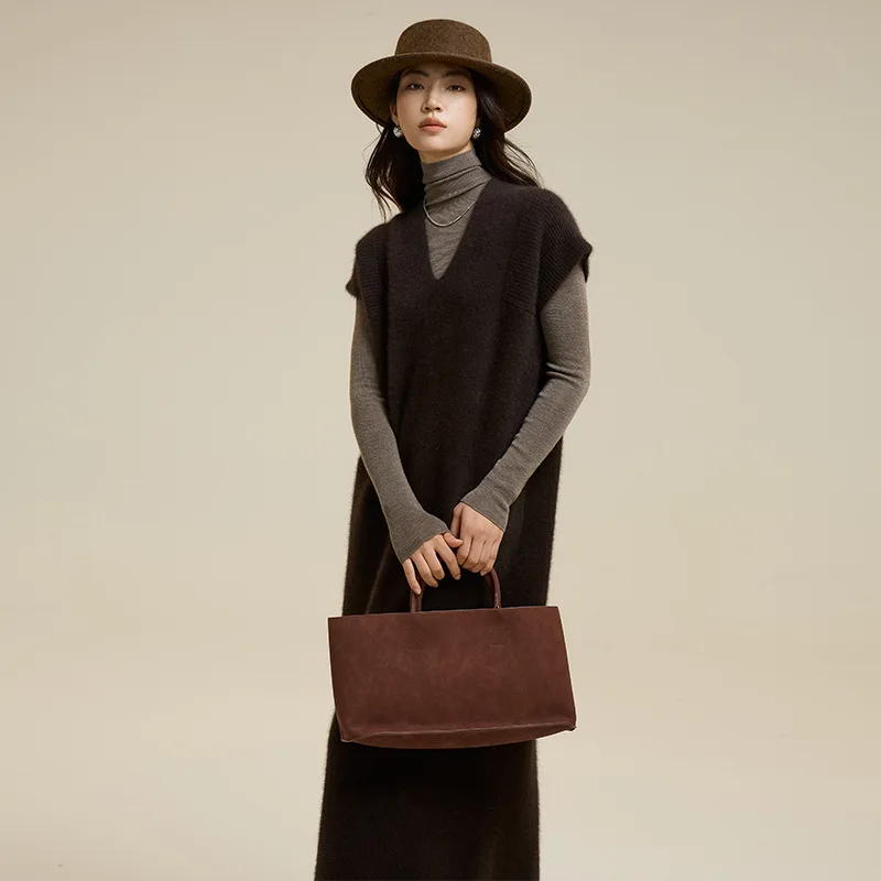 

Женский вязаный жилет Ele Bear из шерсти и шелка, осенне-зимний, модный, с высокой талией, прямого кроя, укороченный