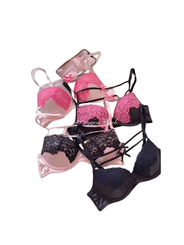

KUCLUT Sweet Trap French Bow Bra Set - Wireless Push-Up for Petite Chest, Pure Seduction Lace Bralette with Elegant Ribbon Charm