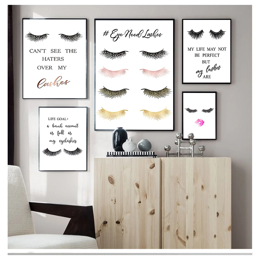 Posters Girls Room Wall Art Canvas Painting Lashes Pictures Prints Makeup Salon Wall Decor Fashion Eyelashes Extensions Quotes