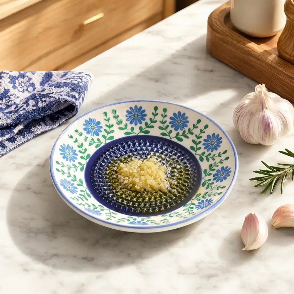 Garlic Sauce Bowl Ceramic Garlic Grater Plate Bowl Multi-functional Herb Stripper Ginger Grating Dish Spanish Tomato Sauce