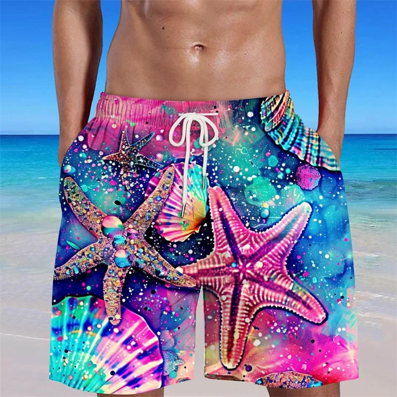 

3d Colorful Conch Print Men's Trunk Shorts Swimsuit Summer Casual Oversized Hawaiian Shorts Men's Surfing Board Shorts