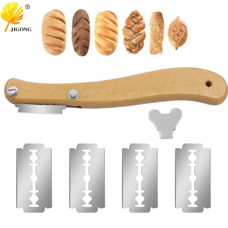 Wooden handle bread cutter Arc handle wooden handle cutter, European baguette bread cutting knife, bread trimming knife, split k