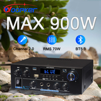 Woopker AK55 HiFi Audio Amplifier Max 900W Digital Bluetooth 5.3 AMP RMS 70W+70W Channel 2.0 Supports Dual MIC Inputs FM Radio