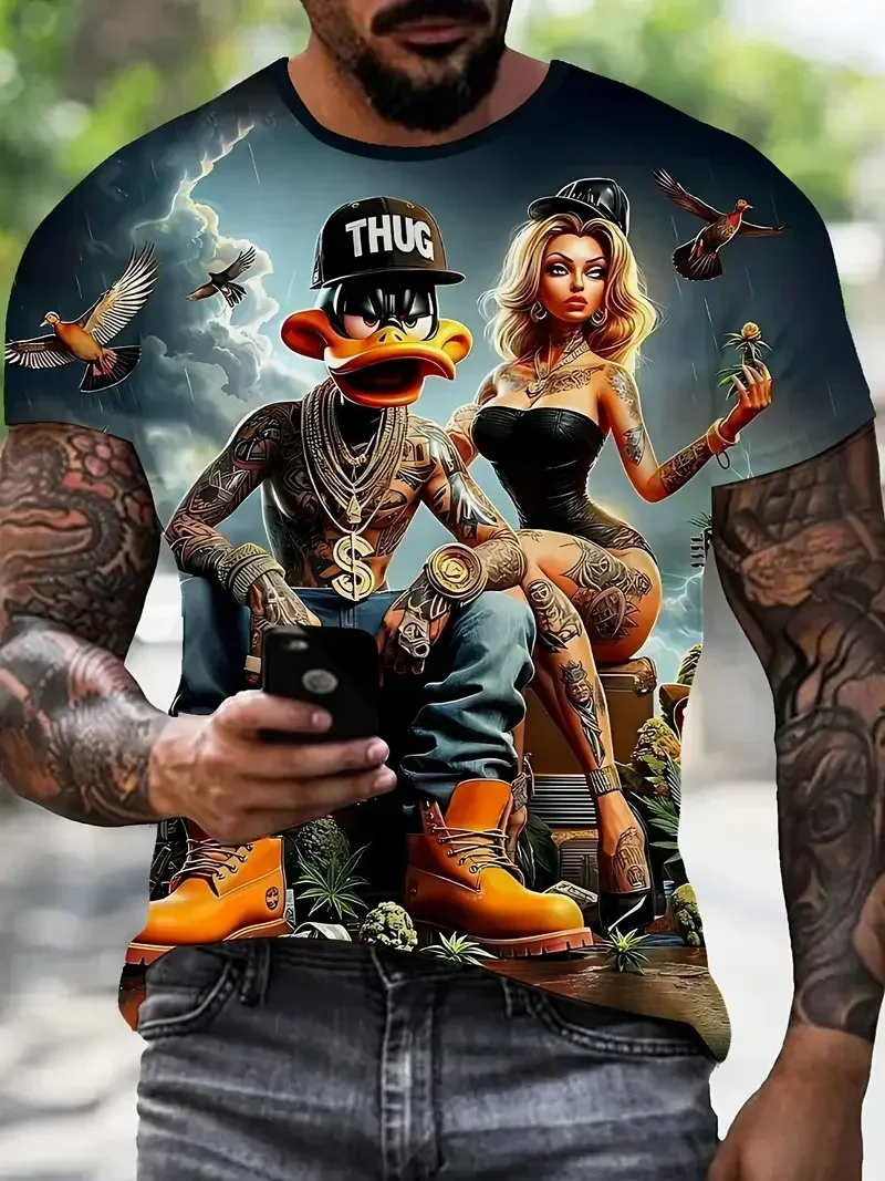 

Funny Men's T Shirt Cartoon Duck Print Summer Casual Short Sleeve Pullover Fashion T-shirts Outdoor Male Overszied Clothing