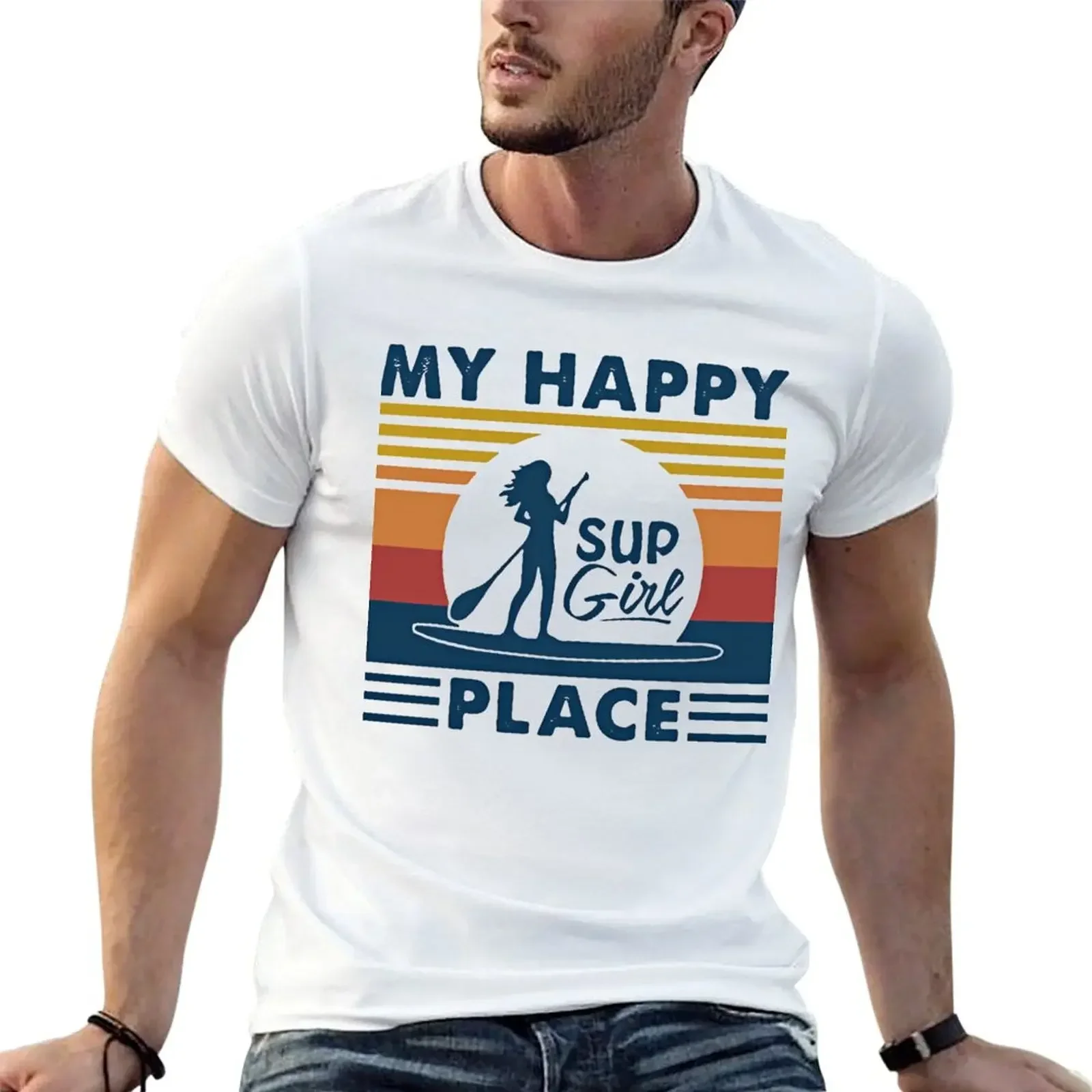 Paddleboard My Happy Place Sup Girl Vintage Retro T-Shirt plain tops boys animal print shirts graphic tee men