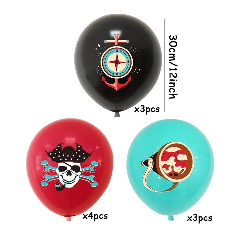 10pcs Caribbean Pirates Party Balloons Pirate Skull Latex Balloon Bouquet for Pirate Nautical theme Birthday Party Decorations