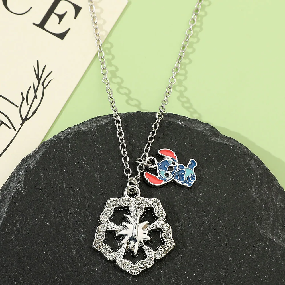 Disney-Stitch Cartoon Necklace, Cute Jewelry, Personality Pendant, Sweater Chain, Filled Rhinestones, Gift image 6