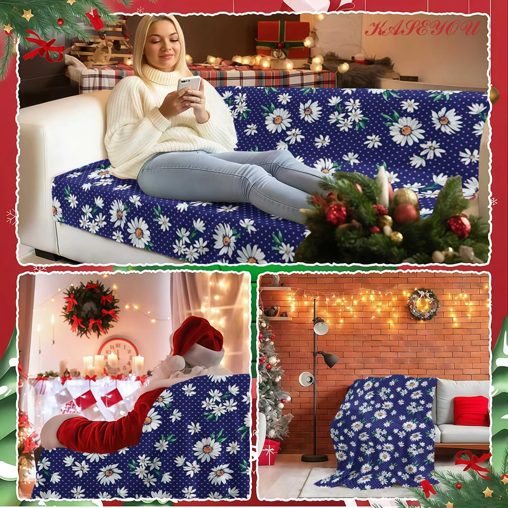 Blue Botanical Pattern Extra Warm Breathable Machine Washable Cozy Blanket Ideal for Christmas Tree Holiday Party Decoration