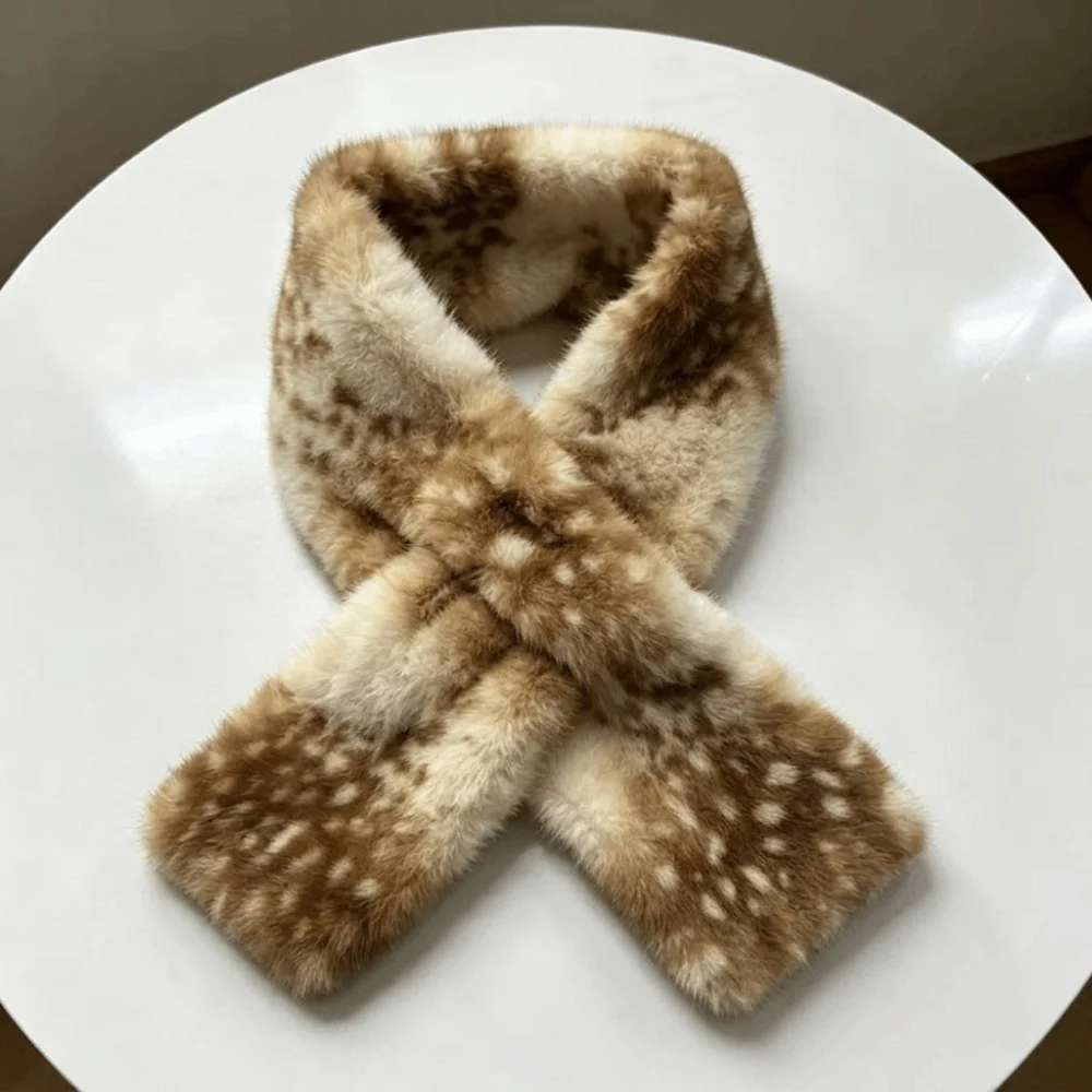 New Fake Mink Fur Cross Scarf Gradual Leopard Print Thick Warm Neck Scarf Soft Solid Neck Muffler Winter Accessory