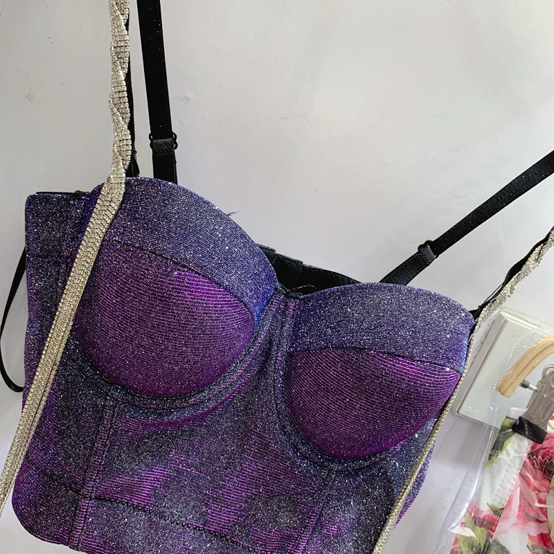 ملهى ليلي تألق بلينغ حفلة تانك القمم النساء الماس شرابة الديكور بروتيل مثير عارية الذراعين سليم اقتصاص حمالات الصدر Y3058