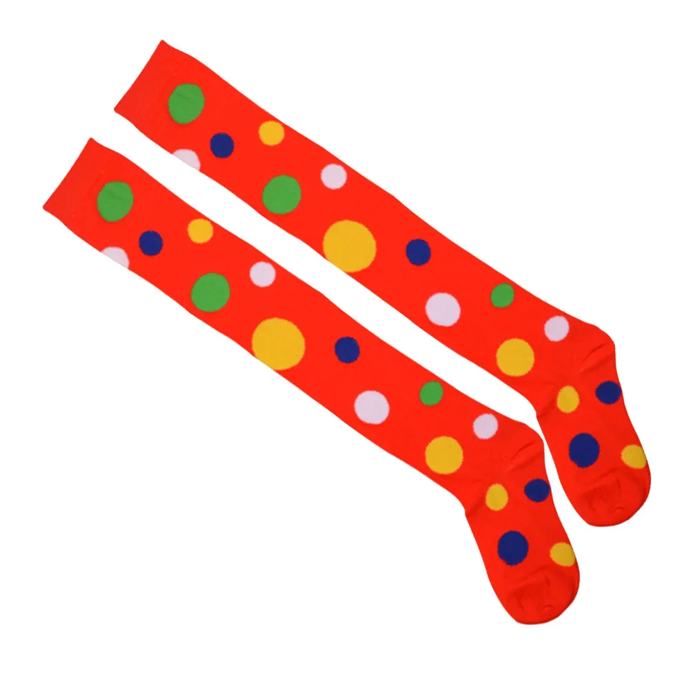 

1 Pair Red Clown Cosplay Socks Over The Knee Long Stockings Elastic Anti Slip Dance Party Costume Performance Dress Socks