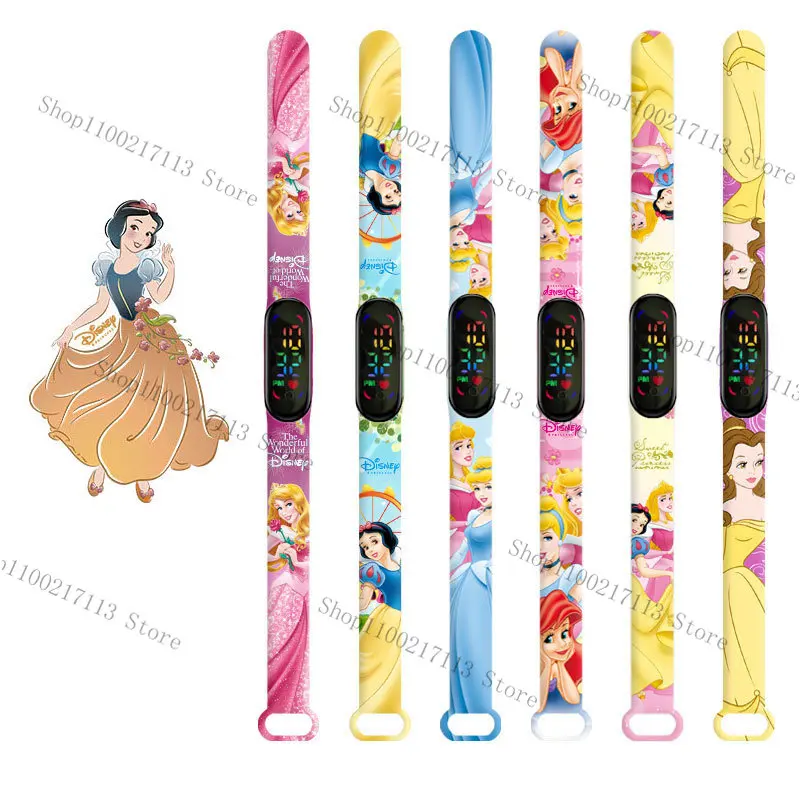 Disney Snow White นาฬิกาเด็กอะนิเมะรูป Cinderella Belle เจ้าหญิง LED กันน้ำอิเล็กทรอนิกส์นาฬิกาเด็กของขวัญ