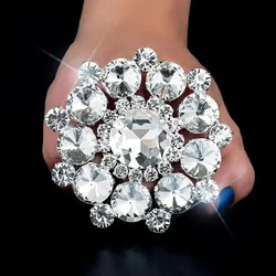 2023 Round Crystal Exaggerated Open Rings Wedding Accessories Geometric Rhinestone Large Adjustable Rings Finger Jewelry