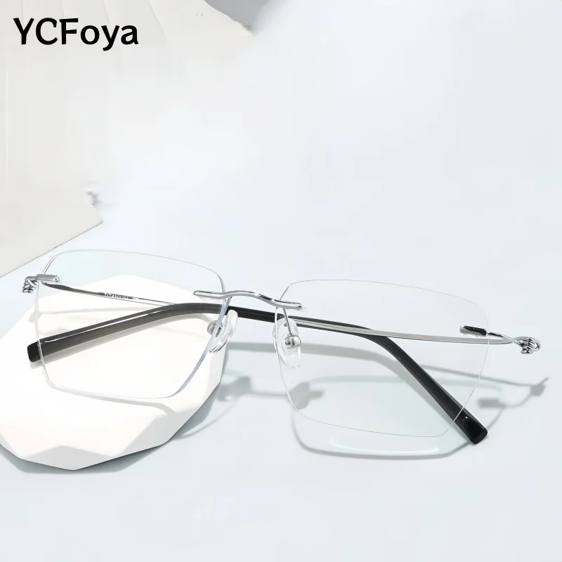 

YCFoya 2026 New Rimless Ultra-light Alloy Myopia Eyeglass Frame Men Women Polygonal Optical Prescription Glasses 0622-08