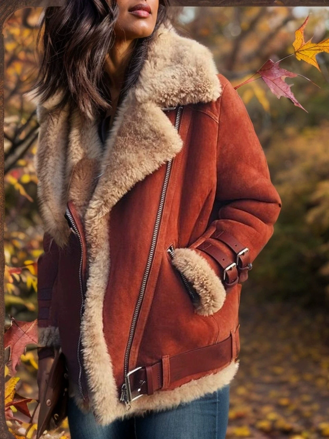 المرأة التلبيب الفراء القطن معطف الخريف الشتاء 2025 جديد المرأة دراجة نارية الجلد المدبوغ صوف الضأن سترة المرأة سترة المرأة معطف الفرو فضفاض #2