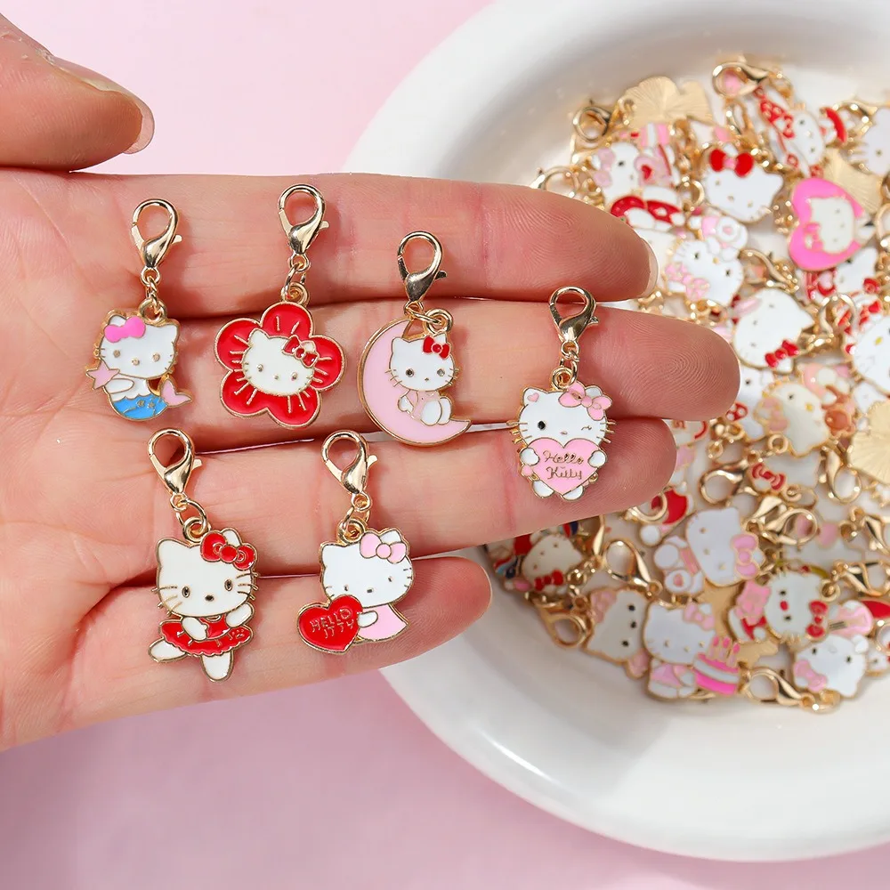30Pcs Mix Hello Kitty Keychains Alloy Enamel Cute Cat Bag Charms Pendants Versatile Accessories Perfect for DIY Necklace Earring Keychain & Bag Decoration Cute Kawaii Jewelry Crafts for Women To Make Stylish Handmade Gifts