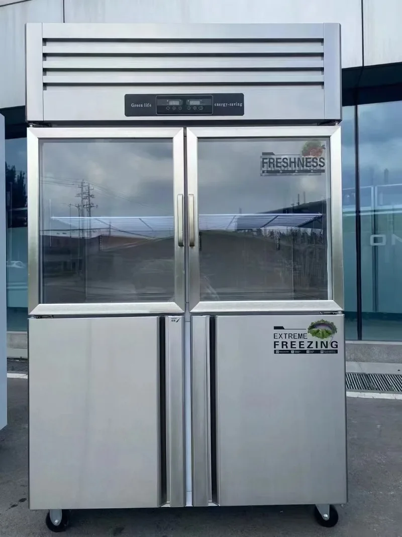 Stainless Steel Large-Capacity Four-Door Commercial Vertical Upright Freezer Refrigerator for Kitchen