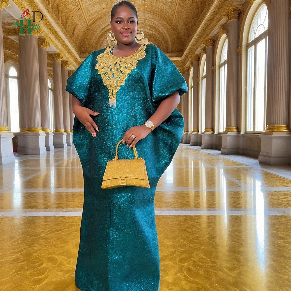 

African Clothes For Women Dress 2025 New Kaftan Fashion Green Party Dress Djellaba Summer Gown Casual Vestido Muslim Robe BouBou