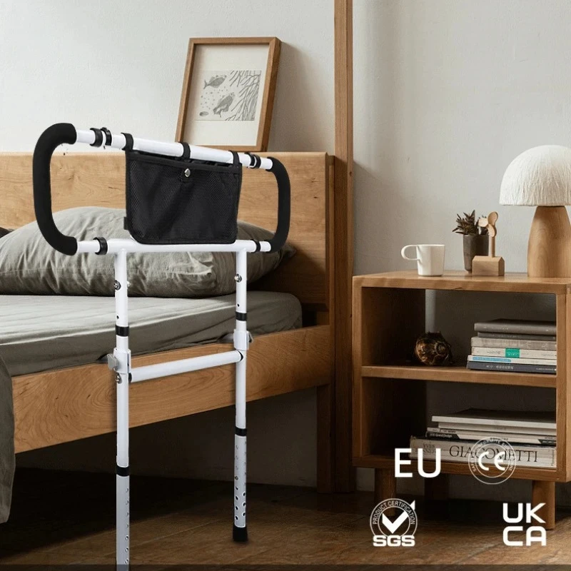 탄소강 침대 보조 바, 접이식 및 신축성 침대 옆 그랩 바, 180 ° 플립 지지대 핸들, 노인용 가정 보조