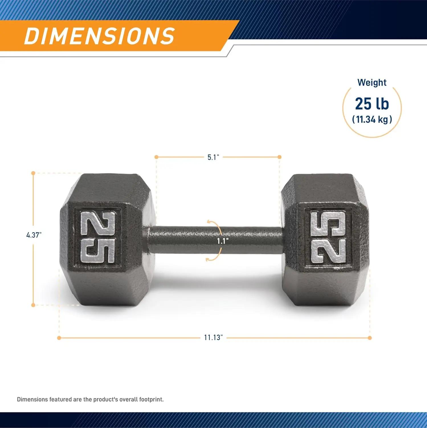 Hexagonal Cast Iron Dumbbells - Non-Rolling Design, Sizes 3 to 100 lbs, Sold Individually for Home Gym