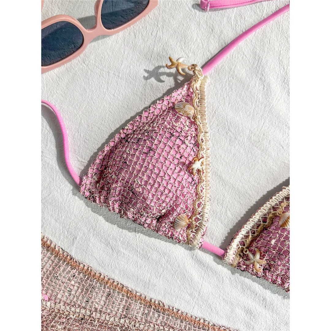 Mit Rock, gewelltem Ausschnitt, Neckholder-Bikini, Damen-Badebekleidung, dreiteiliges Bikini-Set, gepolsterter Badeanzug, Badeanzug, Schwimmanzug V8482 – Detail 12