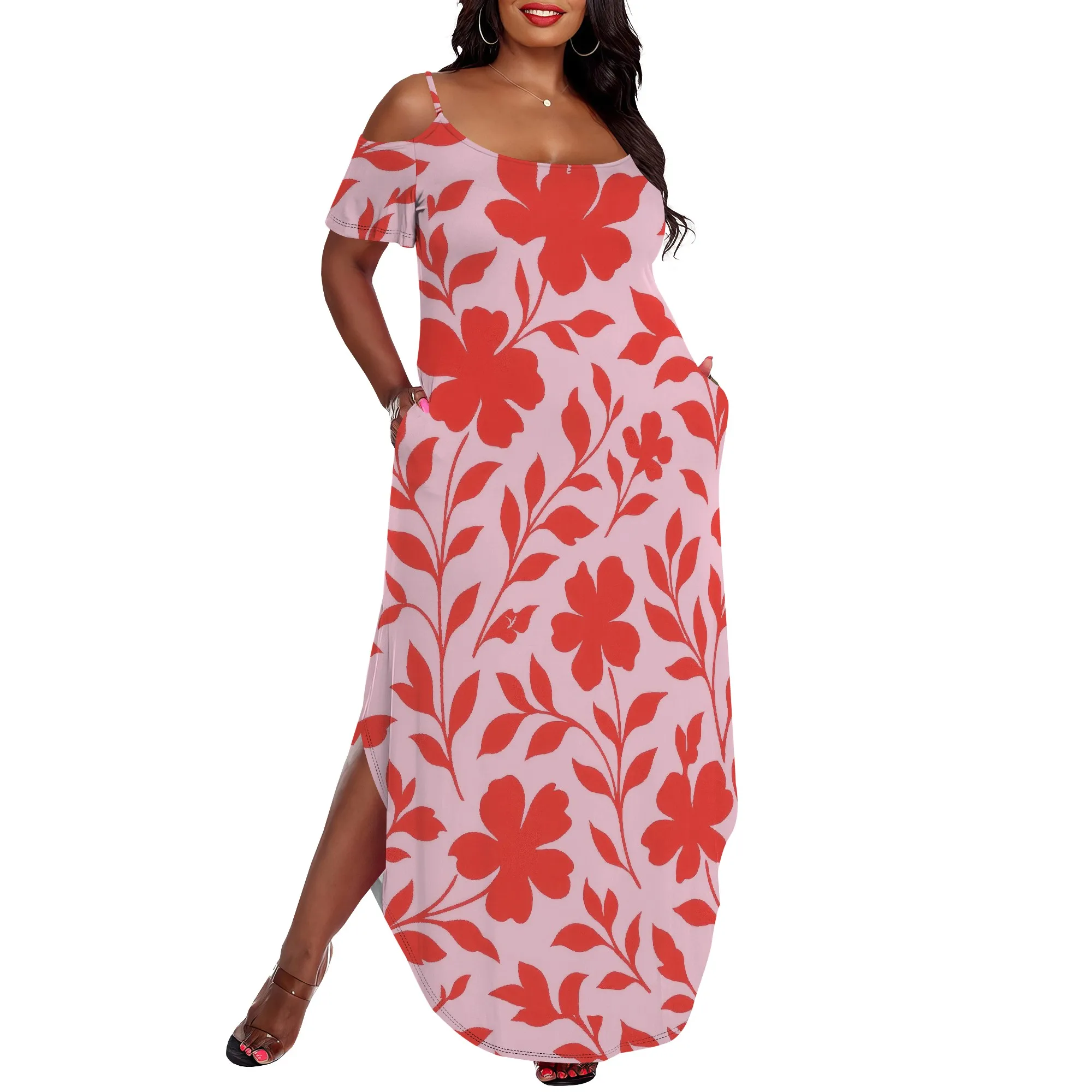 

Women's 2025 Summer Maxi Long Dresses Cold Shoulder Sundress with Pocket