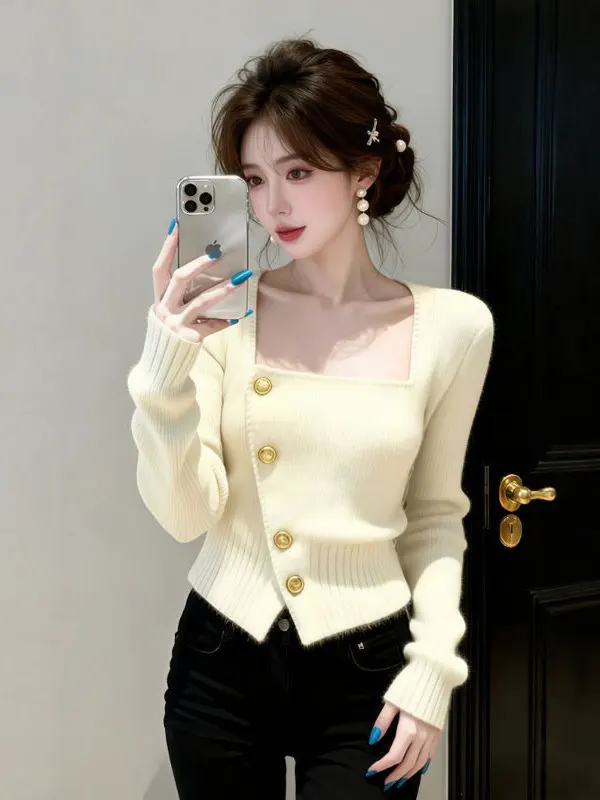 

Chic ort Knit Sweater Slim Fit Faionable Trendy Top Winter 2026 Gentle Sle Regular Fit Soft Medium Gauge Long Sve Bu...