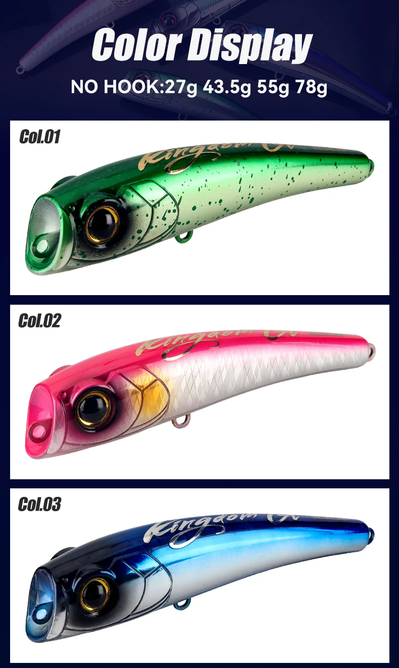Kingdom GT Popper Angelköder 120mm 140mm 160mm 180mm Schwimmender Oberflächenköder Künstliche Hartköder Durchgehender Draht Salzwasser GT Thunfisch – Detail 9