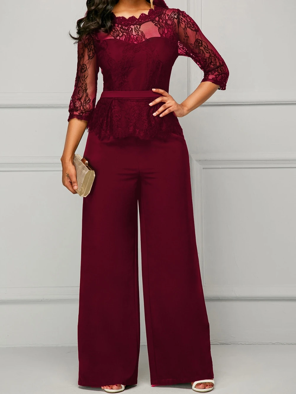 Combinaisons Vintage en dentelle pour femmes, robe mère de la mariée élégante, manches 3/4, vêtements de fête quotidiens, expédition rapide, grande taille