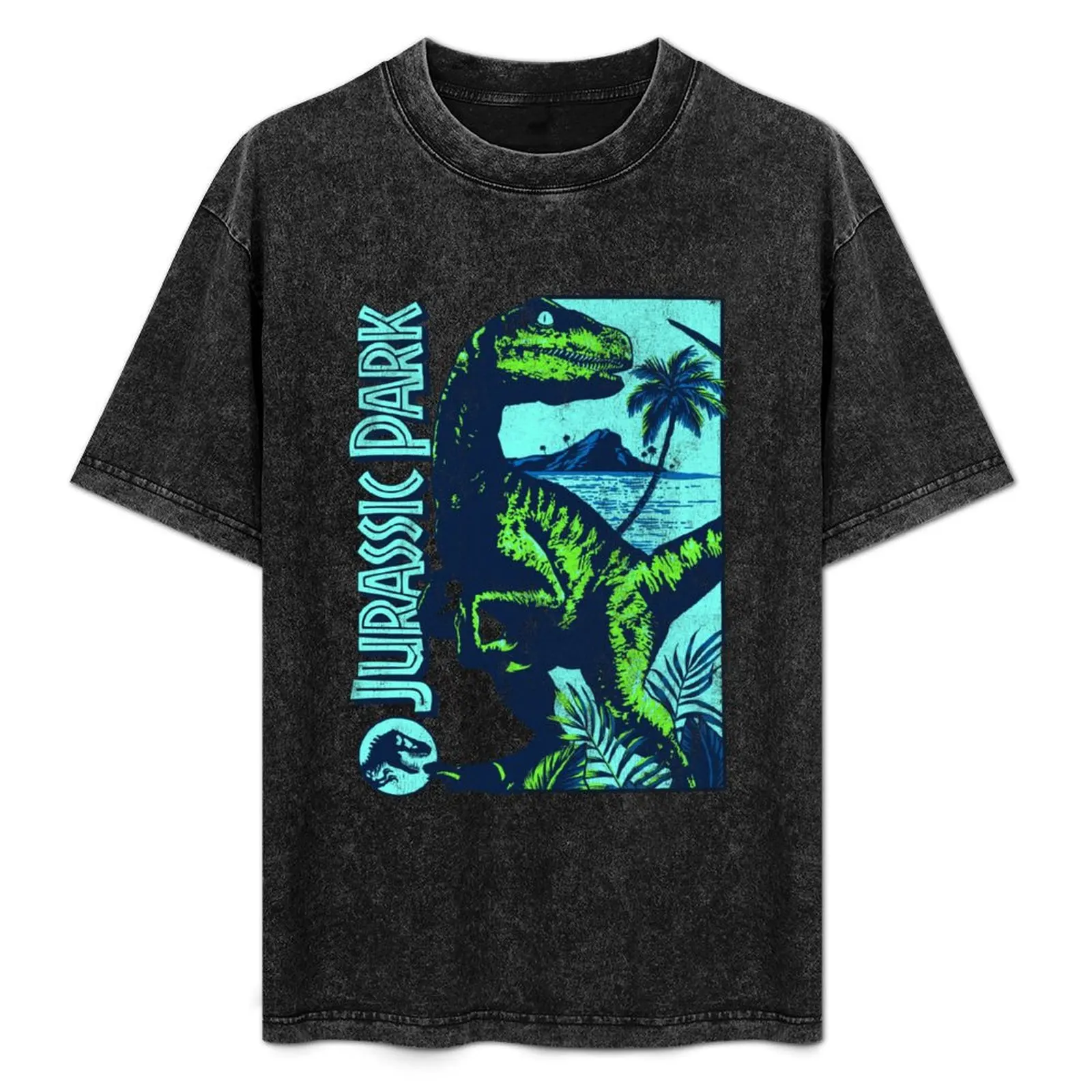 

Jurassic Park Retro Velociraptor Tropical Neon Park Panel T-Shirt custom t-shirts blue lock shirts men
