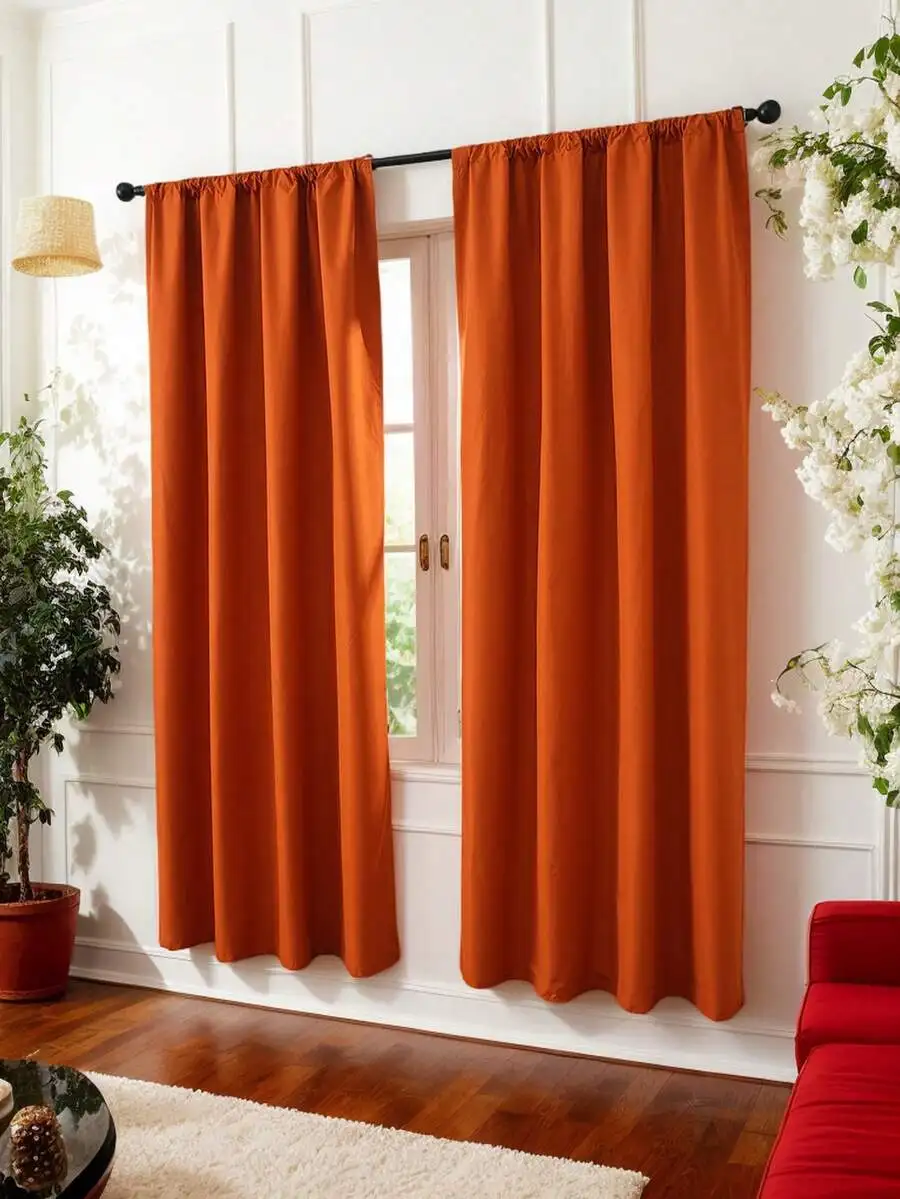 2pcs Solid Color Blackout Curtains, Minimalist Luxury Sheer Blackout Curtains Suitable For Living Room, Bedroom, Dining Room, Ki