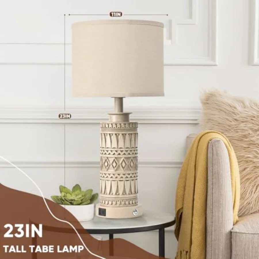 23IN Table Lamps for Living Room Set of 2 End Table Lamps Touch Control Table Lamp Dimmable Bedside Lamps USB A+C Ports Farmhou view 2